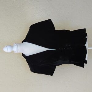 LOFT Black Velvet Puffed Short Sleeve Peplum Hem Blazer Jacket Size 12